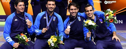 Il quartetto azzurro di sciabola con il bronzo mondiale