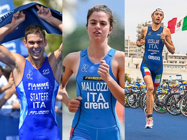 Delian Stateff, Beatrice Mallozzi e Davide Uccellari, triatleti delle Fiamme Azzurre