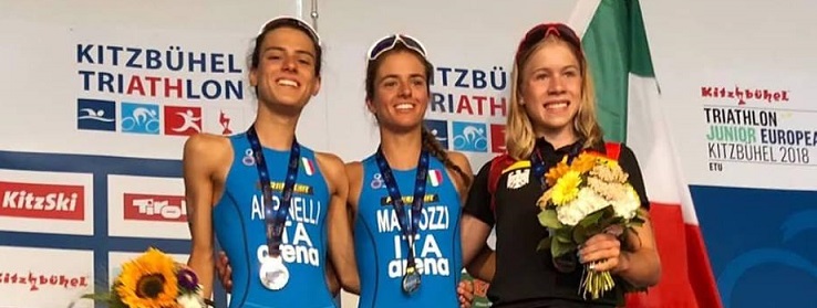 Beatrice Mallozzi festante sul podio di Kitzbuhel