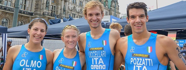 Davide Uccellari con il quartetto dei Mondiali di Amburgo